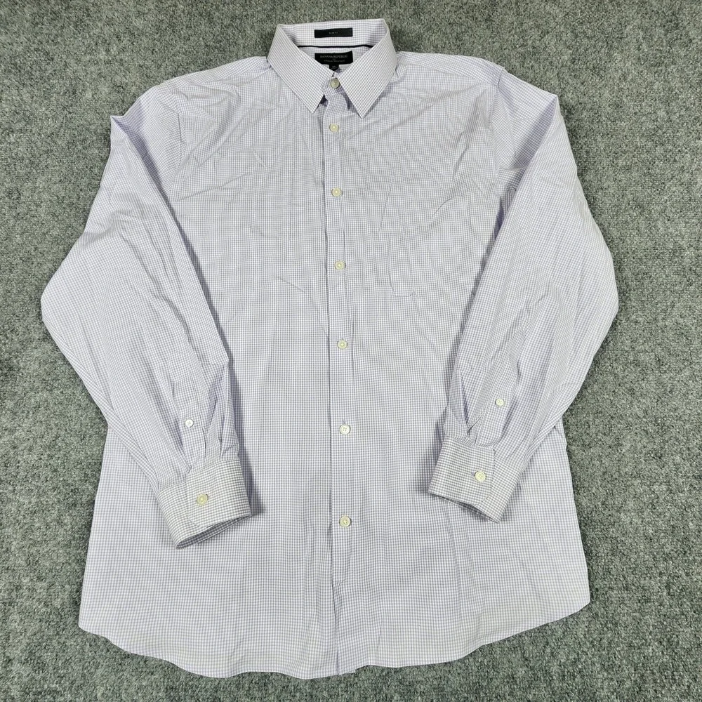Banana Republic Slim Fit Shirt XLPurple Gingham Wrinkle Resistant Mens Button Up